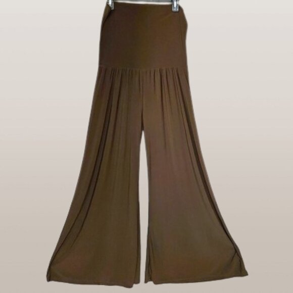 CANARI Brown Fold-Over Stretch Palazzo Pants - 1X - Picture 1 of 5